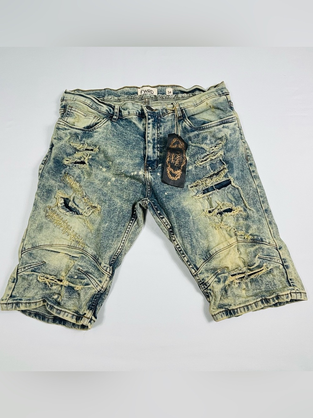 Distressed Acid-Wash Denim Shorts - Blue M597
